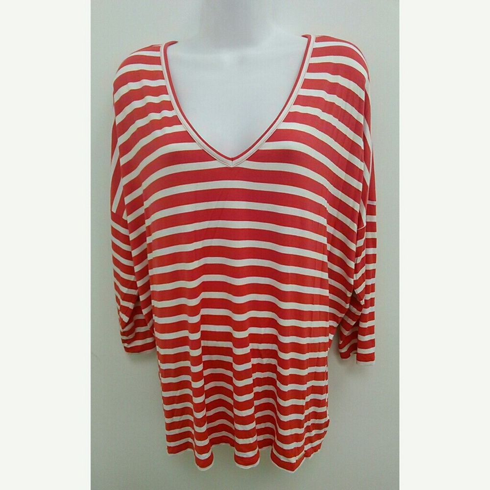 Michael Kors Orange White Striped Blouse Zip Back XL